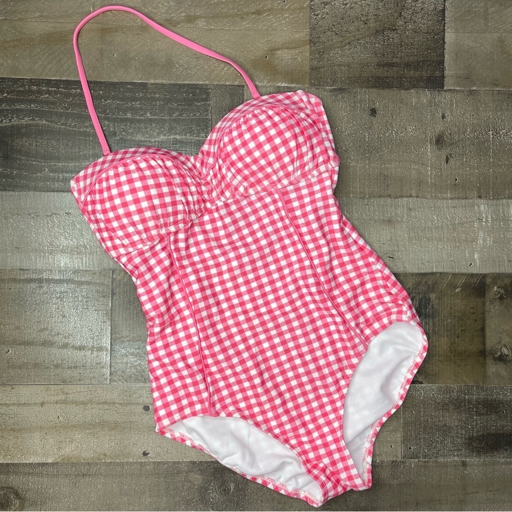Lauren James Gingham One Piece Bandeau Swimsuit in Pink size Small - Picture 13 of 14
